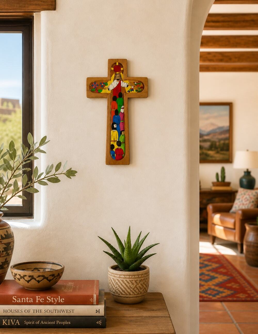 Jesus Speaking to People Wood Cross Colorful Multi-color San Francisco Christian